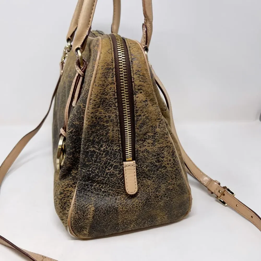 Michael Kors Brown Ultra Distressed Satchel Leather Bag Zip Top Crossbody Strap - Picture 9 of 16